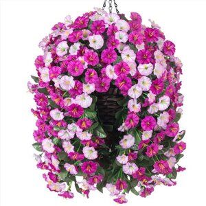 Artificial Fake Flowers Plants Hanging Baskets Outdoor Outside Spring Decor